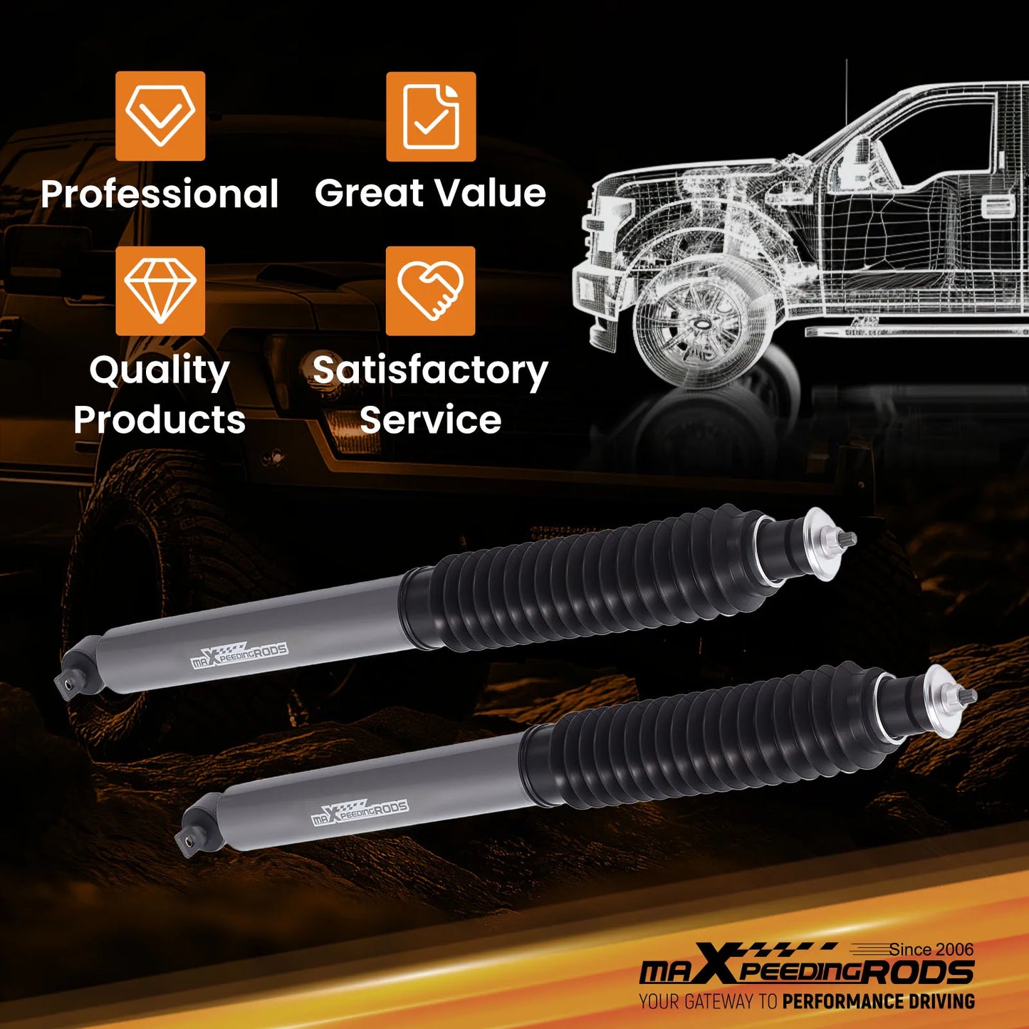 1-3" Front Lift Shock for Jeep Cherokee/Wrangler 1984-2006 Nitrogen Charged