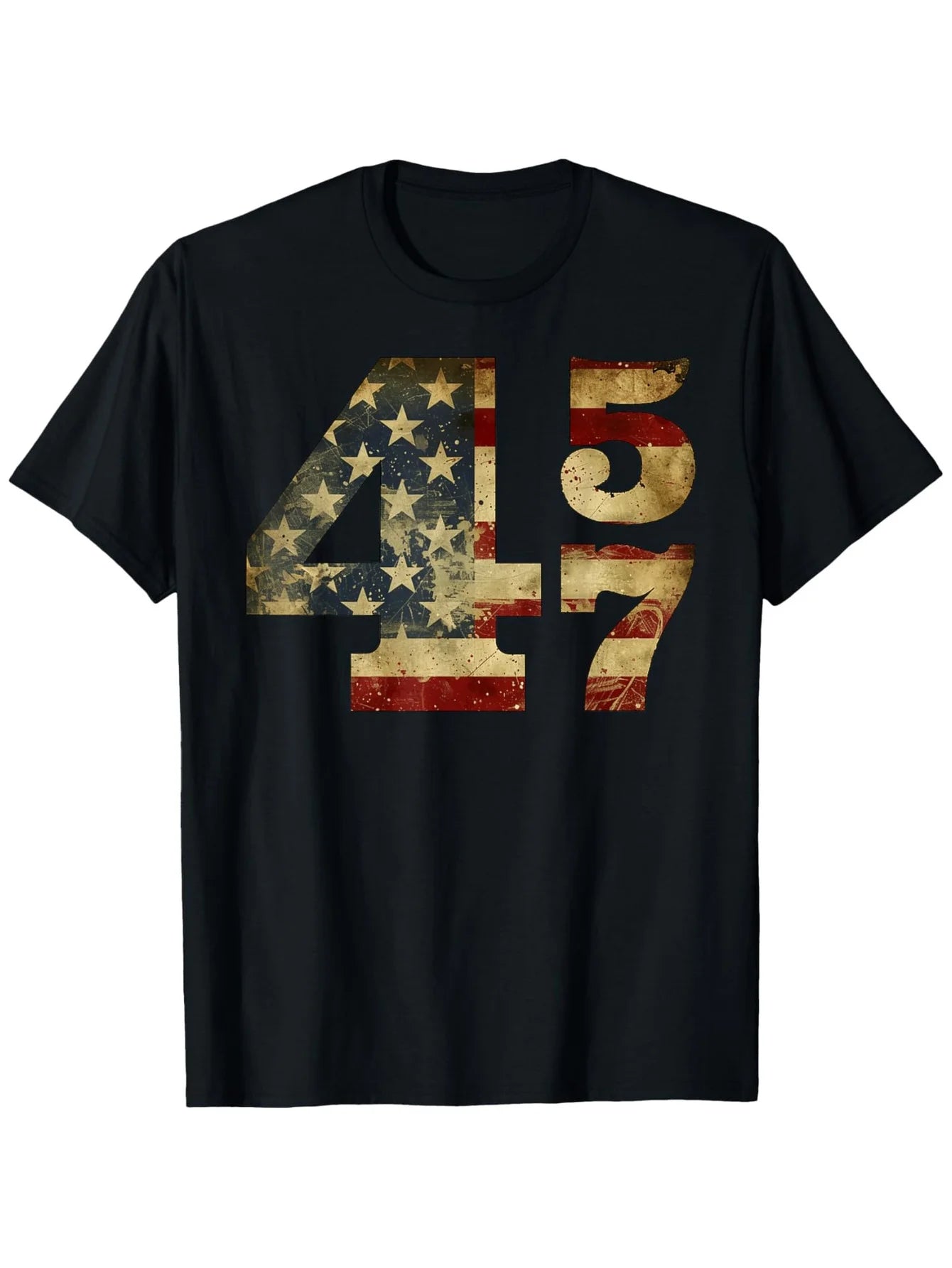 1pc Men's Patriotic American Flag 45/47 Graphic T-Shirt - Casual Cotton Crew Neck with Slight Stretch, Regular Fit