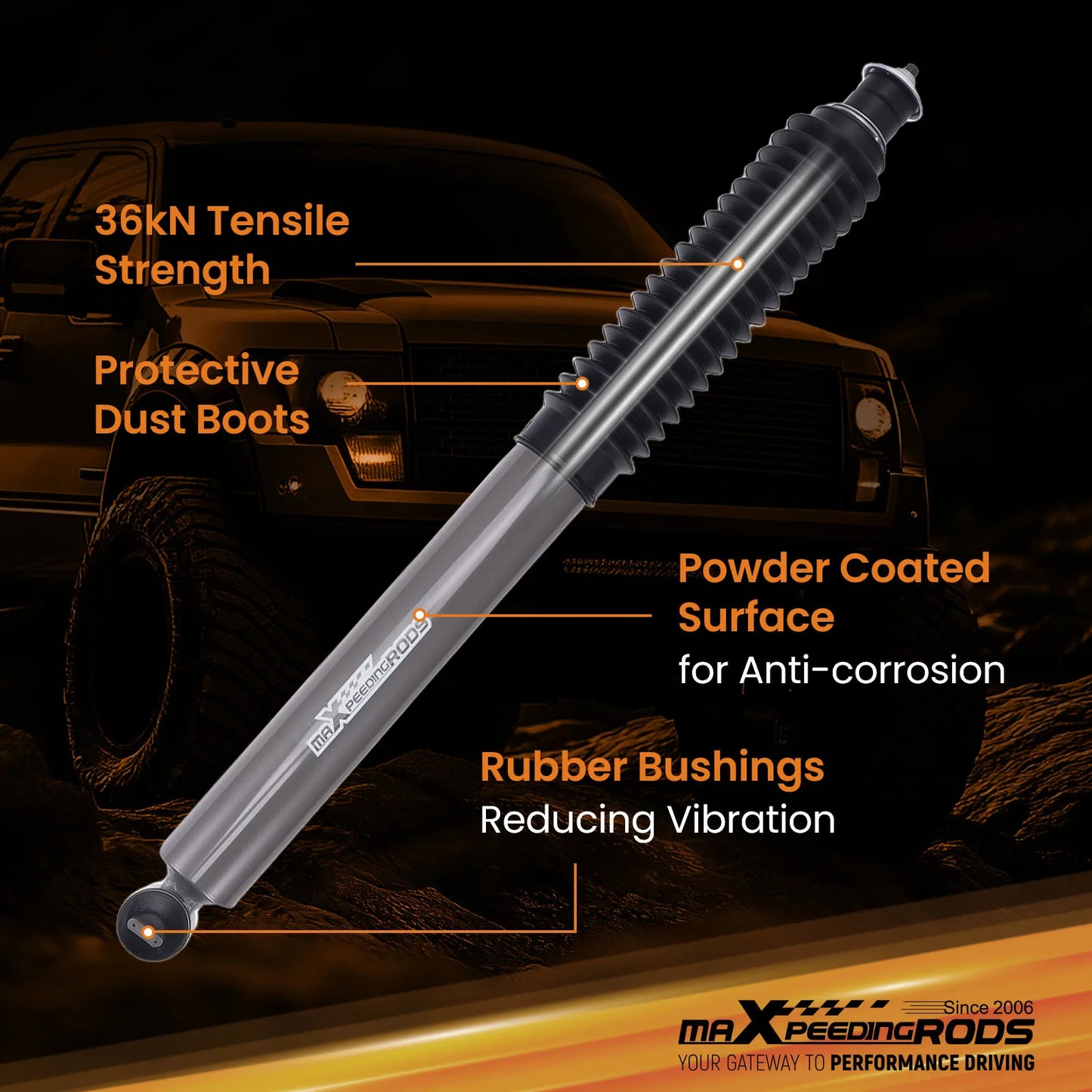 1-3" Front Lift Shock for Jeep Cherokee/Wrangler 1984-2006 Nitrogen Charged