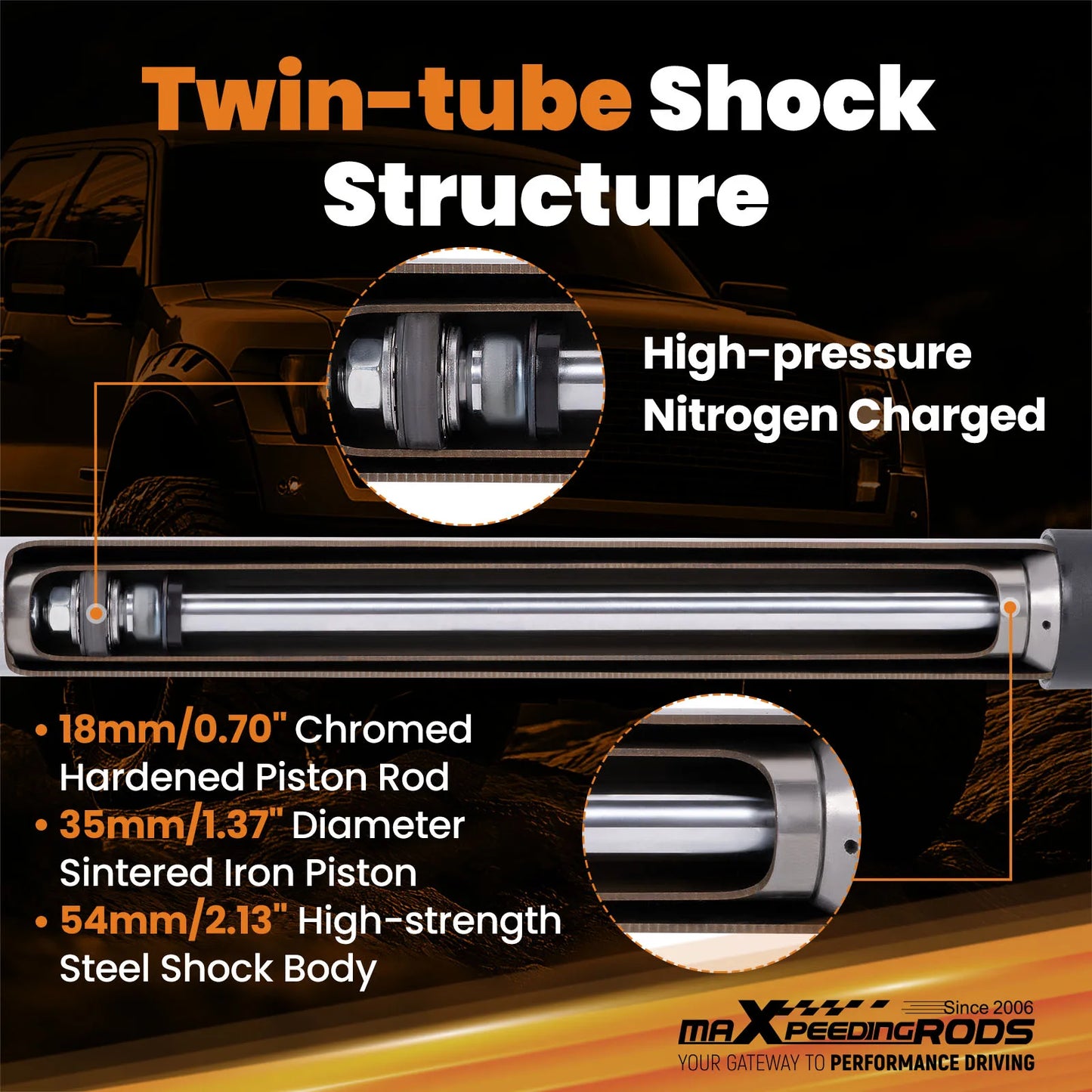 1-3" Front Lift Shock for Jeep Cherokee/Wrangler 1984-2006 Nitrogen Charged