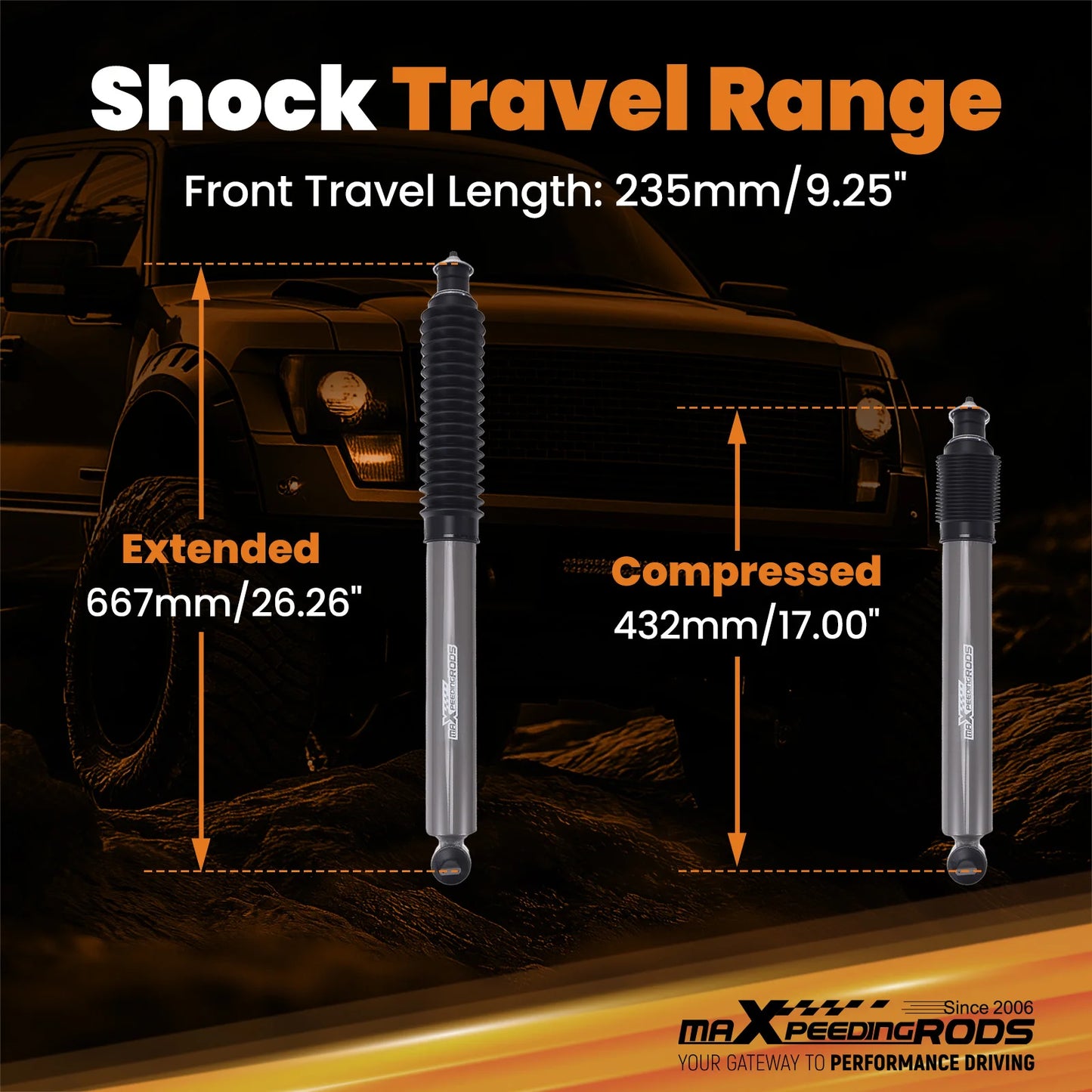 1-3" Front Lift Shock for Jeep Cherokee/Wrangler 1984-2006 Nitrogen Charged